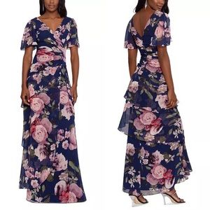 Xscape
Floral Print V-Neck Short
Sleeve Faux Wrap Gown
Size 4P petite NWT